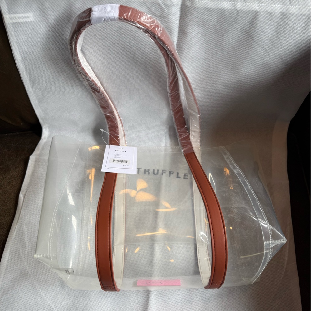 Truffle Brand Clear Tote with Classic Brown Trim